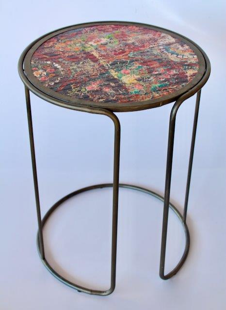 Round Metal Table With Tapestry Design Top